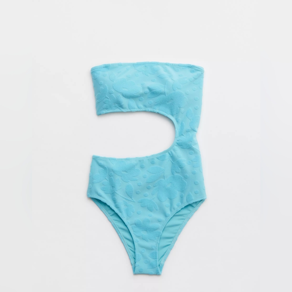 Aerie Terry Cut Out Strapless One Piece Swimsuit